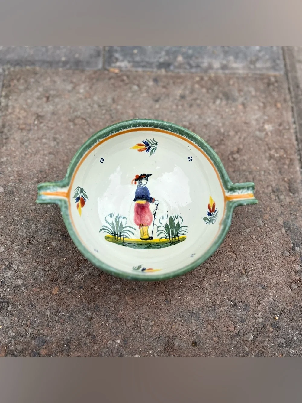 Antique Henriot Quimper Bowl | French Faience Ecuelle | Hand Painted Breton Man